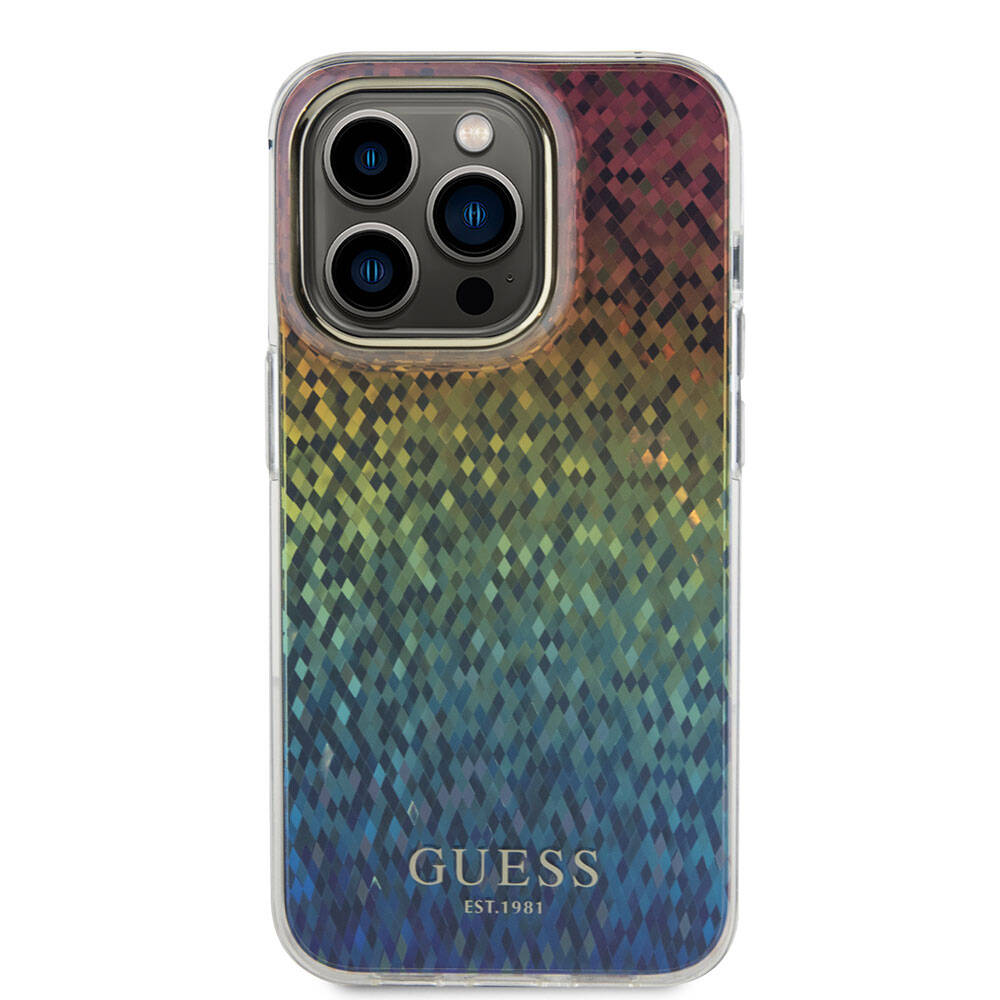 Apple iPhone 15 Pro Max Case Guess Original Licensed Mirror Disco Cover Pink with Text Logo