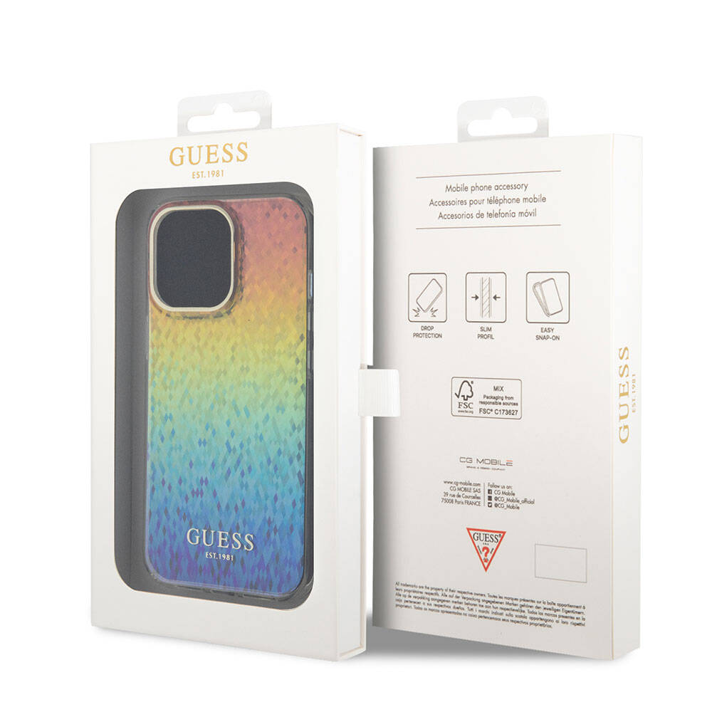 Apple iPhone 15 Pro Max Case Guess Original Licensed Mirror Disco Cover Colorful with Text Logo