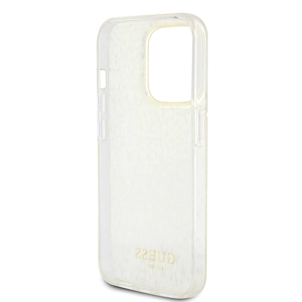 Apple iPhone 15 Pro Max Case Guess Original Licensed Mirror Disco Cover Gold with Text Logo