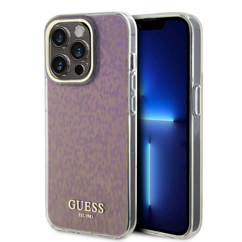 Apple iPhone 15 Pro Max Case Guess Original Licensed Mirror Disco Cover Pink with Text Logo