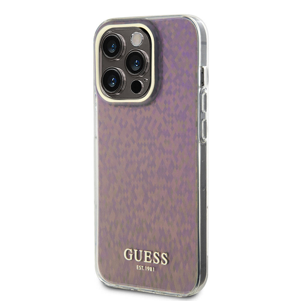 Apple iPhone 15 Pro Max Case Guess Original Licensed Mirror Disco Cover Pink with Text Logo