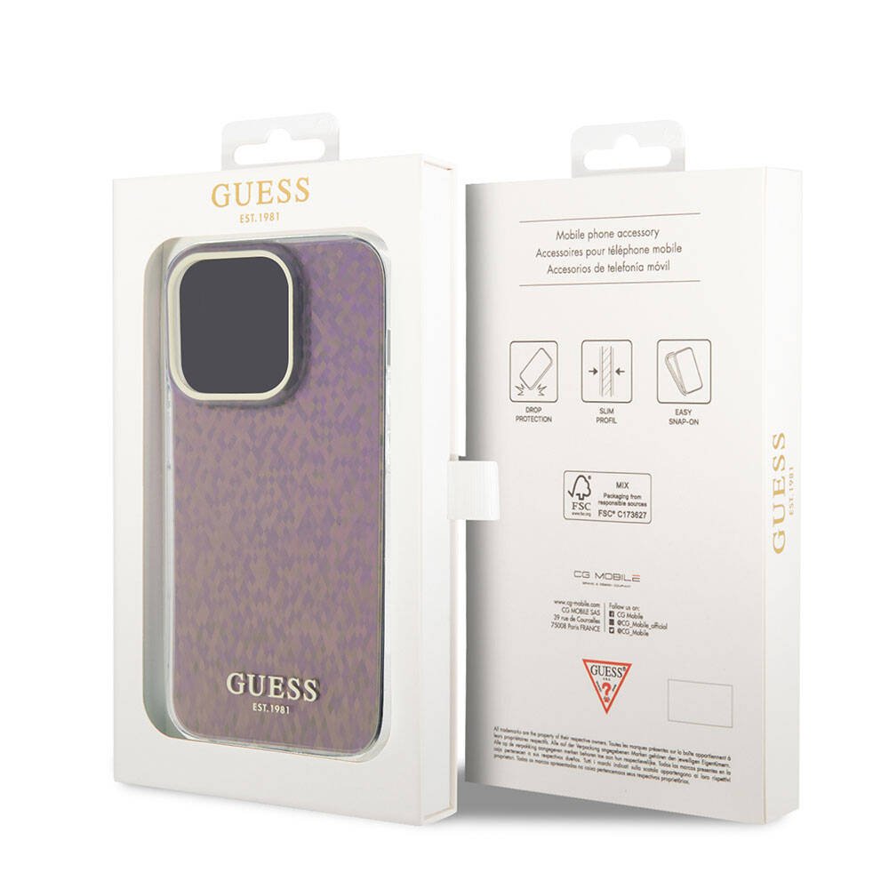 Apple iPhone 15 Pro Max Case Guess Original Licensed Mirror Disco Cover Colorful with Text Logo