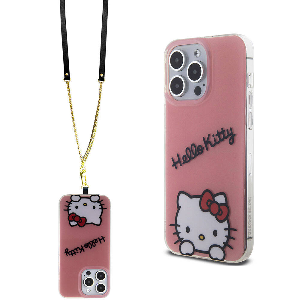 Apple iPhone 15 Pro Max Case Hello Kitty Original Licensed Strap Text and Iconic Logo Daydreaming Cover White