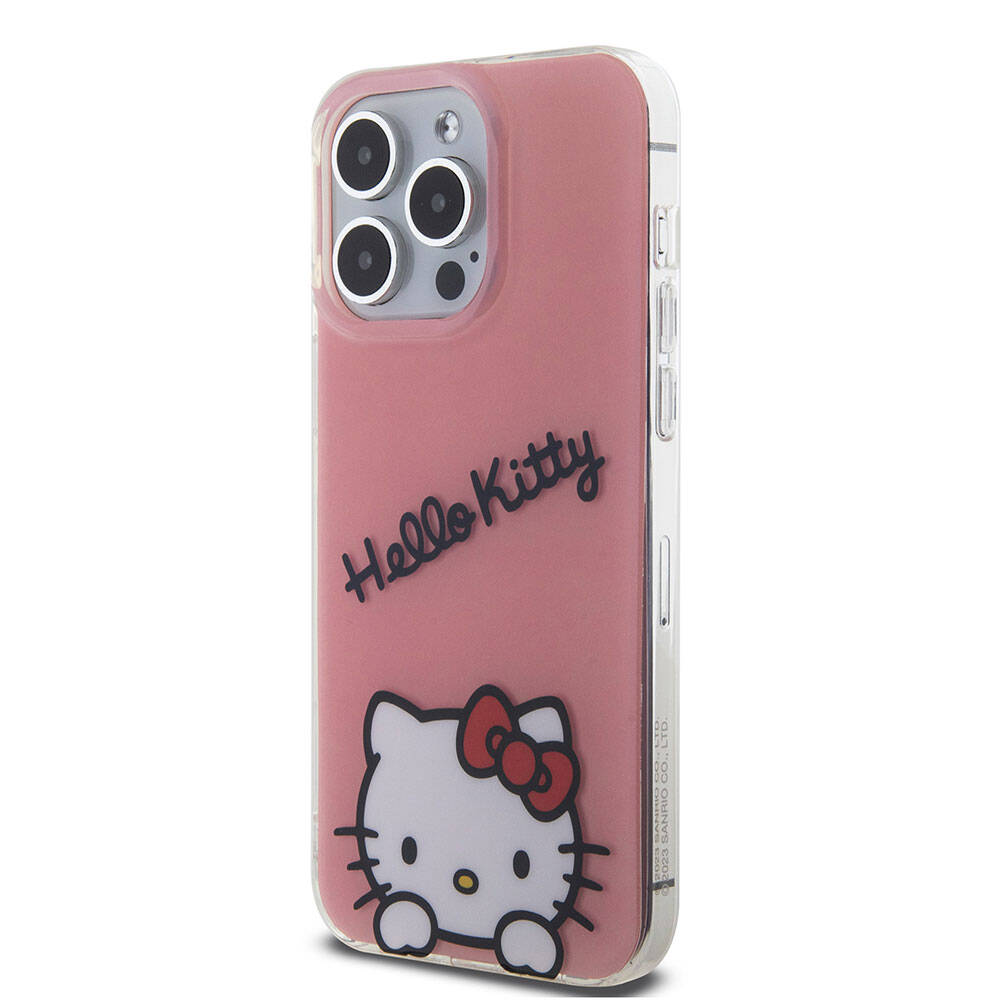 Apple iPhone 15 Pro Max Case Hello Kitty Original Licensed Strap Text and Iconic Logo Daydreaming Cover Pink