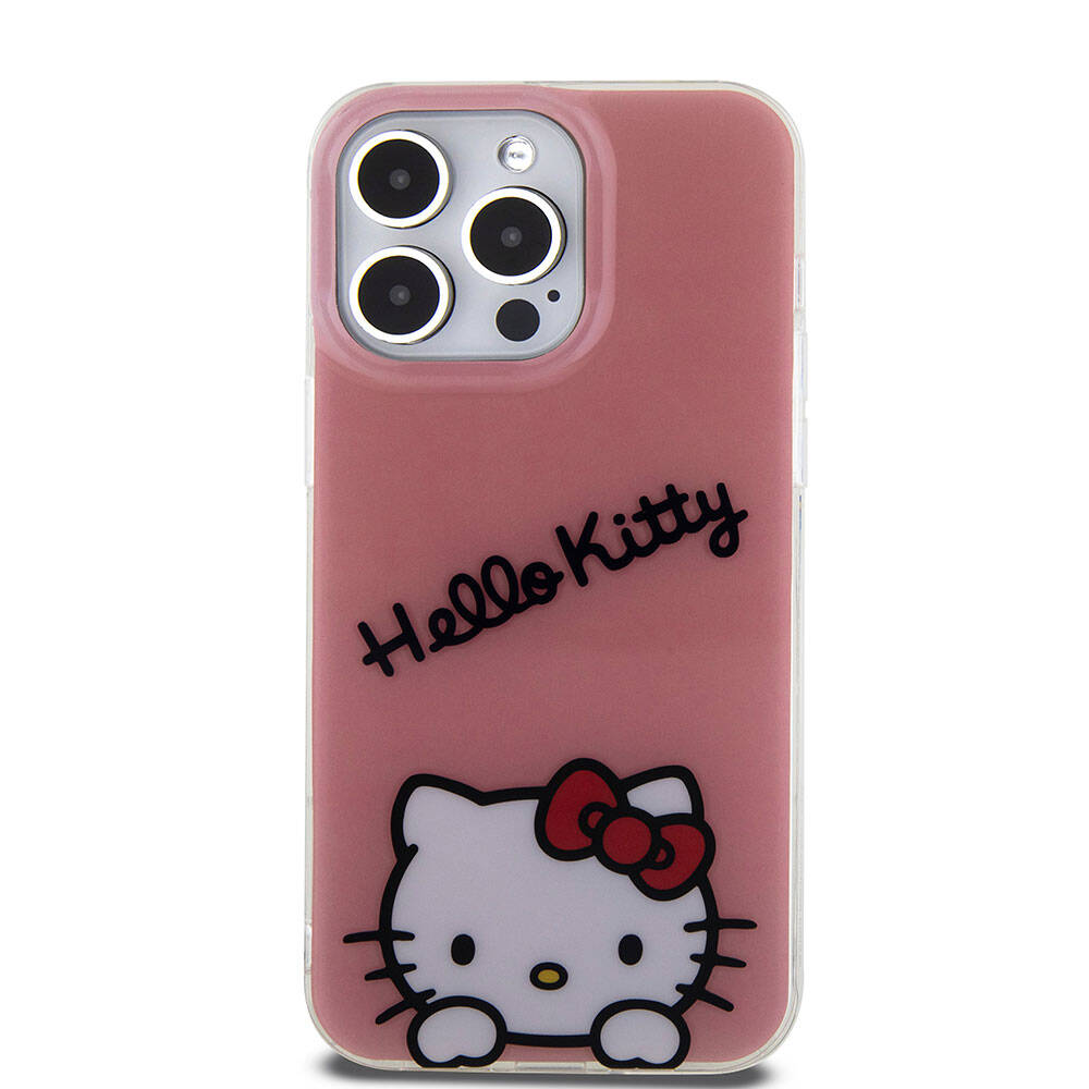 Apple iPhone 15 Pro Max Case Hello Kitty Original Licensed Strap Text and Iconic Logo Daydreaming Cover White