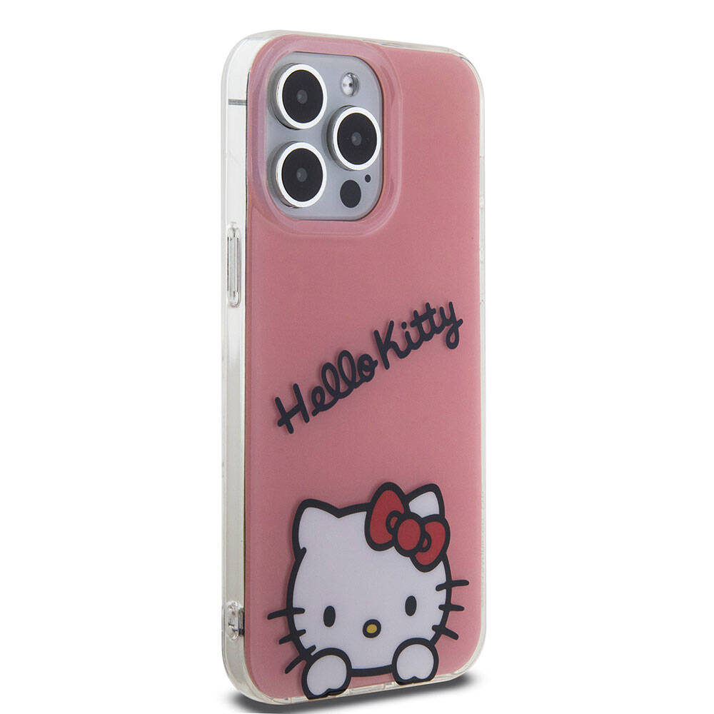 Apple iPhone 15 Pro Max Case Hello Kitty Original Licensed Strap Text and Iconic Logo Daydreaming Cover White