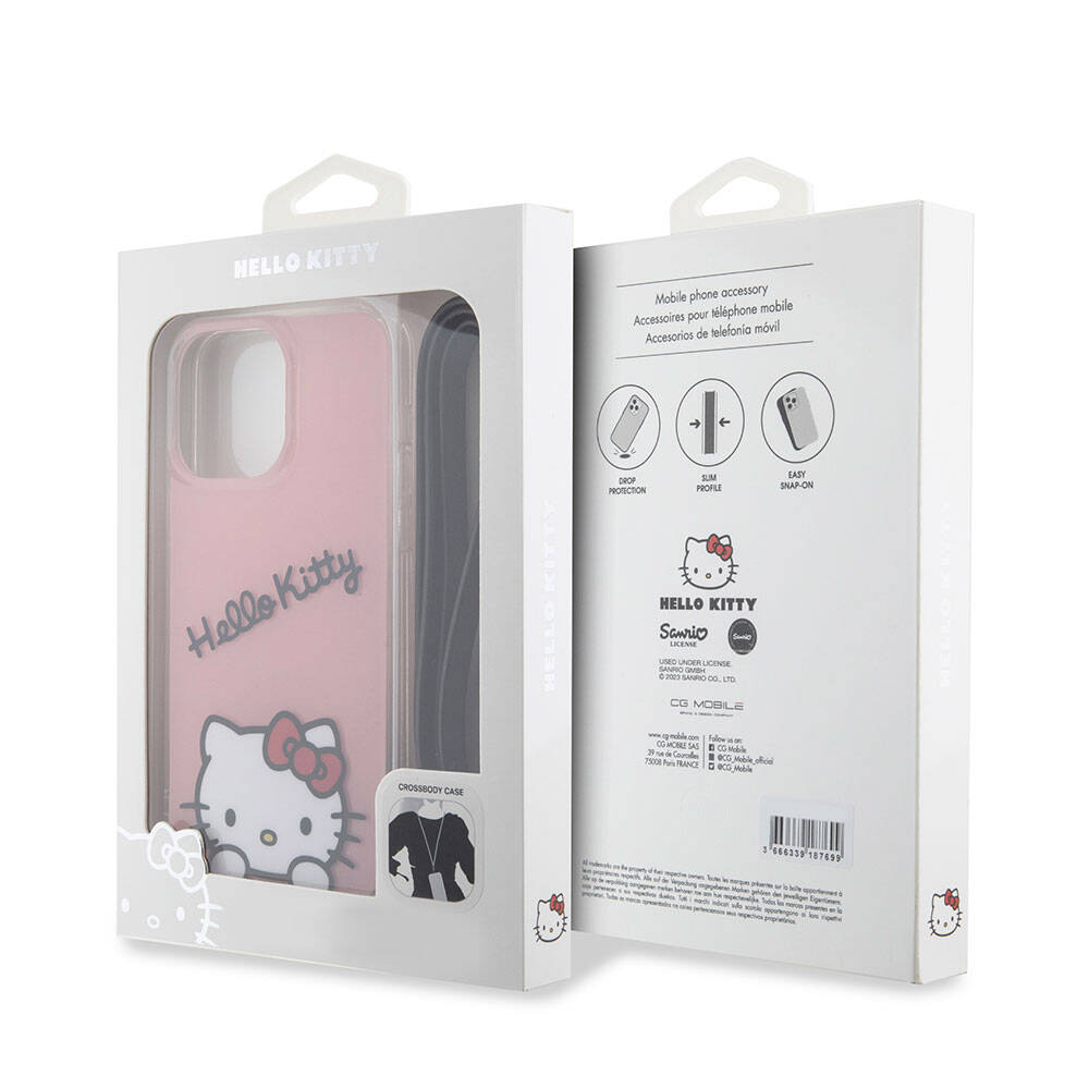 Apple iPhone 15 Pro Max Case Hello Kitty Original Licensed Strap Text and Iconic Logo Daydreaming Cover White