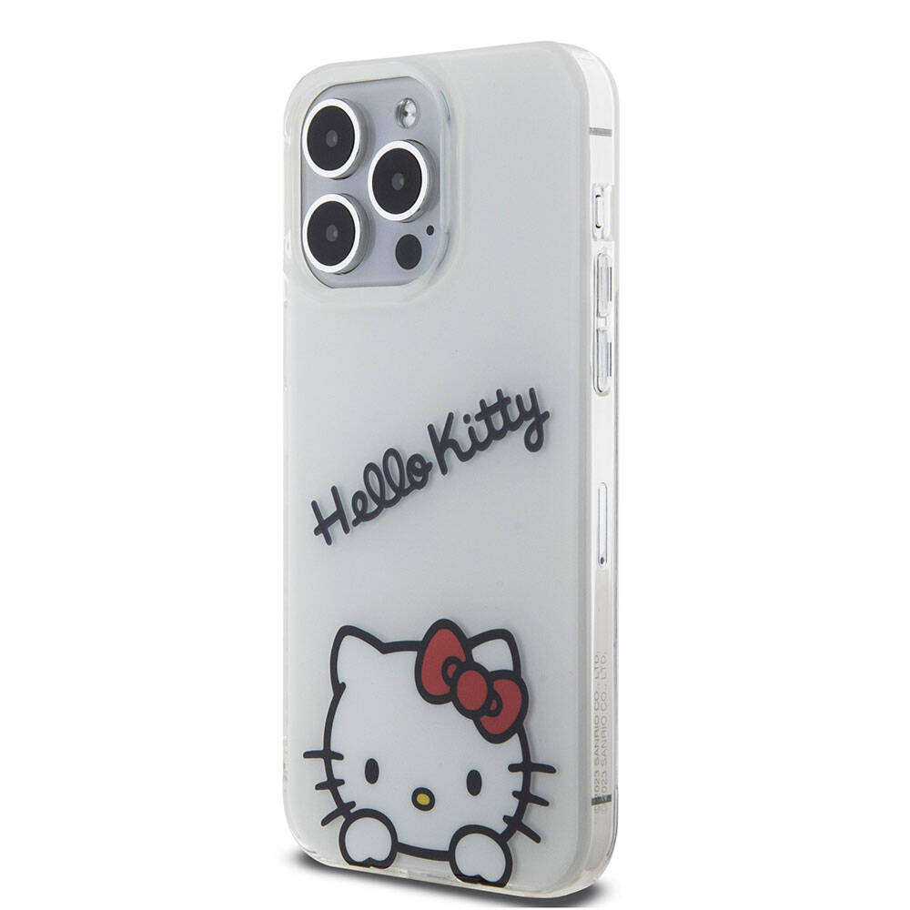 Apple iPhone 15 Pro Max Case Hello Kitty Original Licensed Strap Text and Iconic Logo Daydreaming Cover White