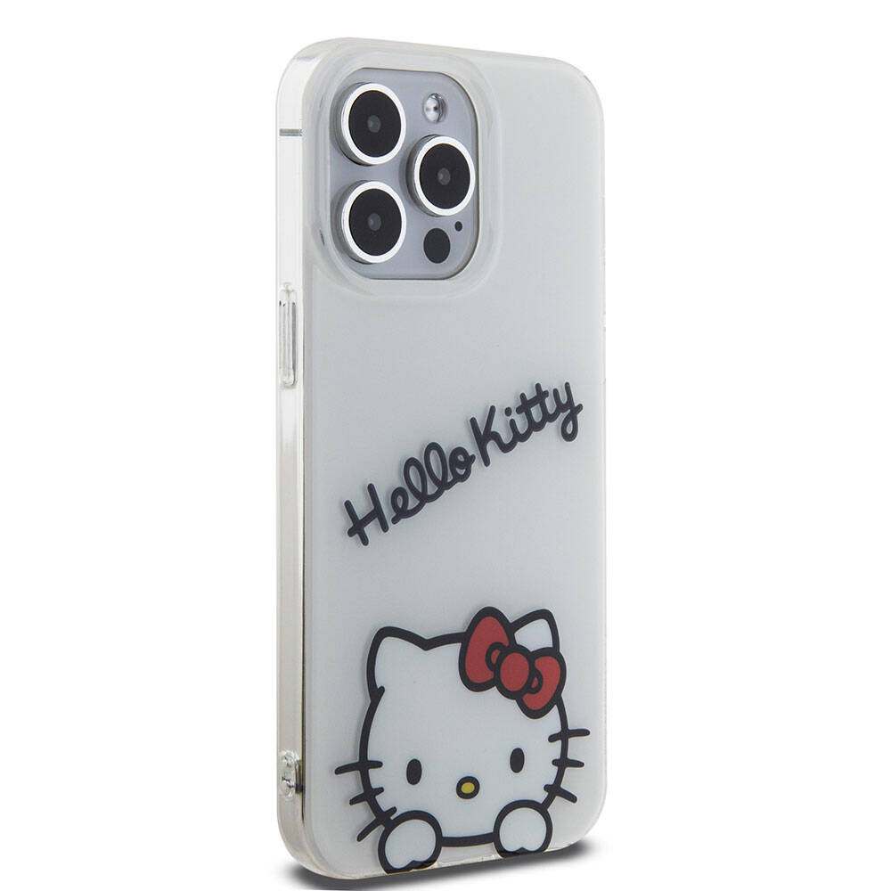 Apple iPhone 15 Pro Max Case Hello Kitty Original Licensed Strap Text and Iconic Logo Daydreaming Cover White