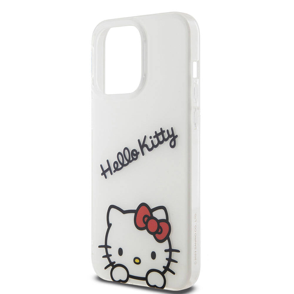Apple iPhone 15 Pro Max Case Hello Kitty Original Licensed Strap Text and Iconic Logo Daydreaming Cover White