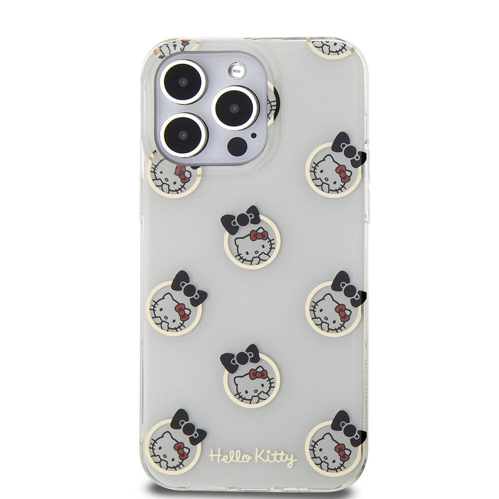 Apple iPhone 15 Pro Max Kılıf Hello Kitty Orjinal Lisanslı Elektroplating Kaplama Kabarcık Baskılı Kapak Siyah