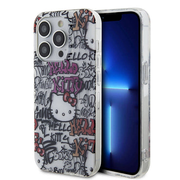 Apple iPhone 15 Pro Max Kılıf Hello Kitty Orjinal Lisanslı İkonik Logolu Etiket Graffiti Kapak Pembe
