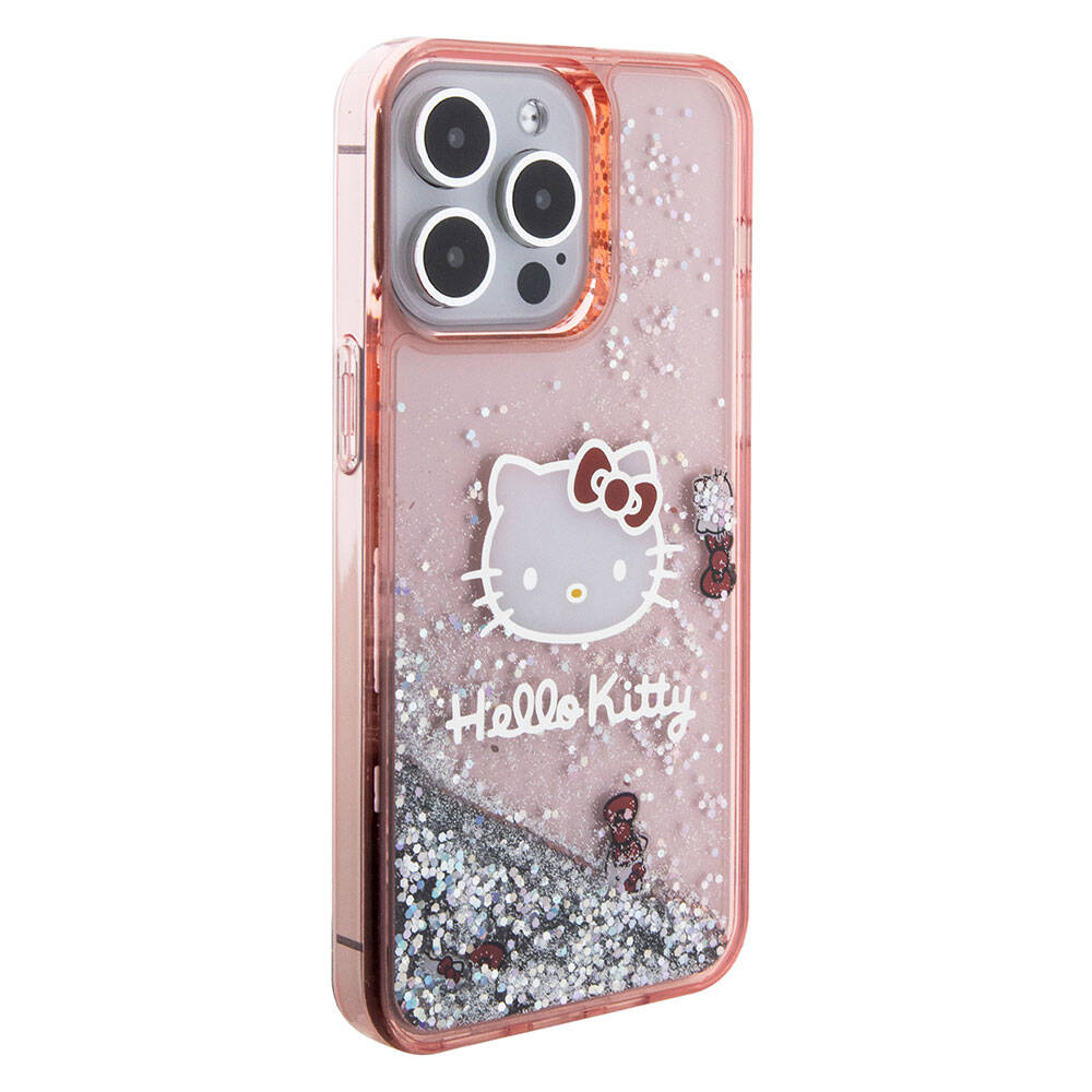 Apple iPhone 15 Pro Max Kılıf Hello Kitty Orjinal Lisanslı İkonik Sıvılı Glitter Kapak Renksiz