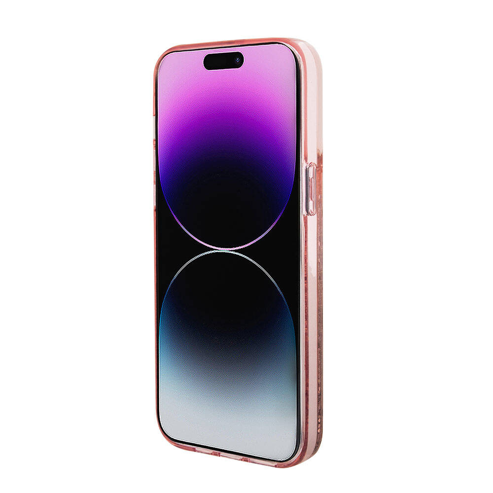 Apple iPhone 15 Pro Max Kılıf Hello Kitty Orjinal Lisanslı İkonik Sıvılı Glitter Kapak Pembe