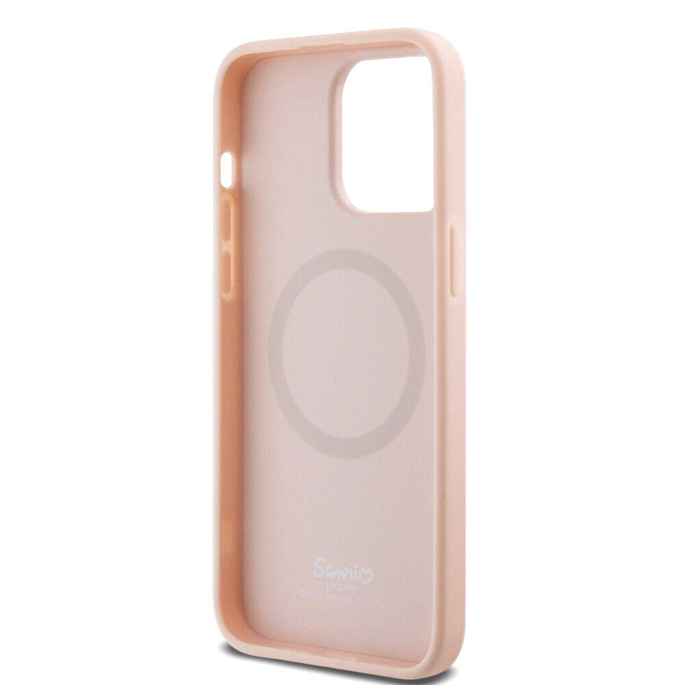 Apple iPhone 15 Pro Max Case Hello Kitty Original Licensed M-safe Charging Feature Printed Logo Sleeping Kitty Leather Cover Silver