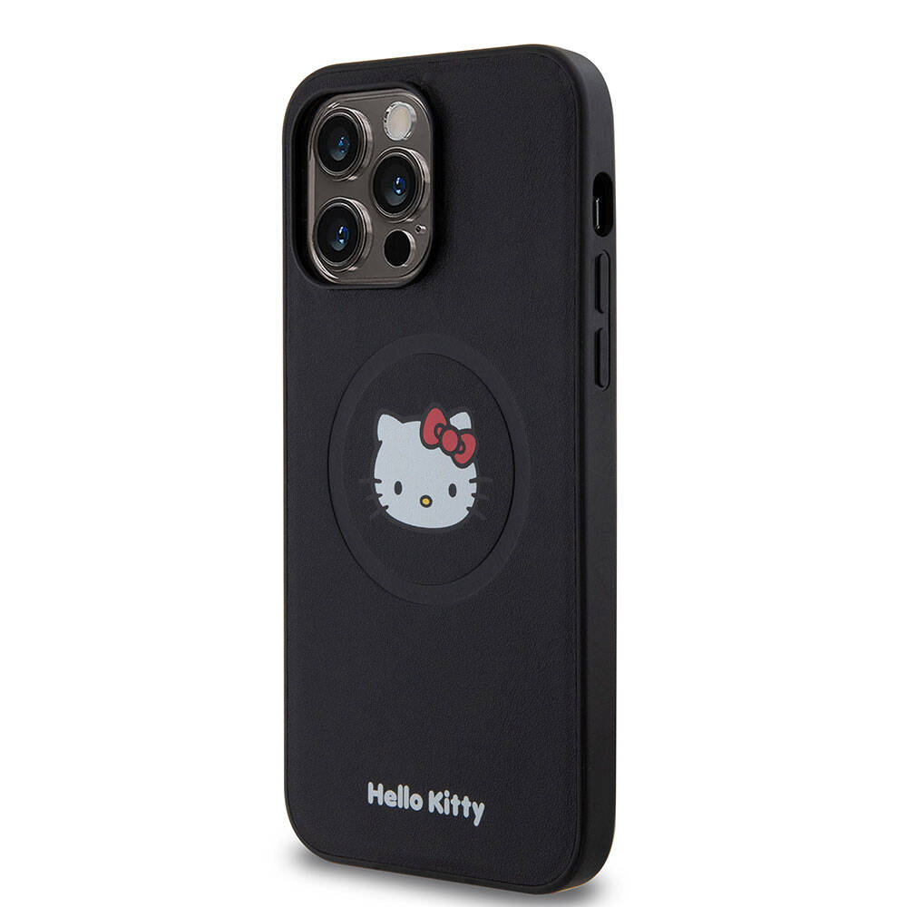 Apple iPhone 15 Pro Max Case Hello Kitty Original Licensed M-safe Charging Feature Kitty Head Leather Cover Black