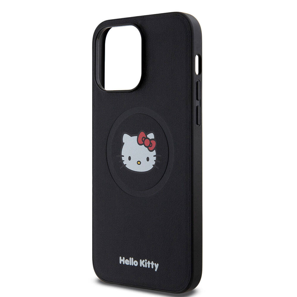 Apple iPhone 15 Pro Max Case Hello Kitty Original Licensed M-safe Charging Feature Kitty Head Leather Cover Black
