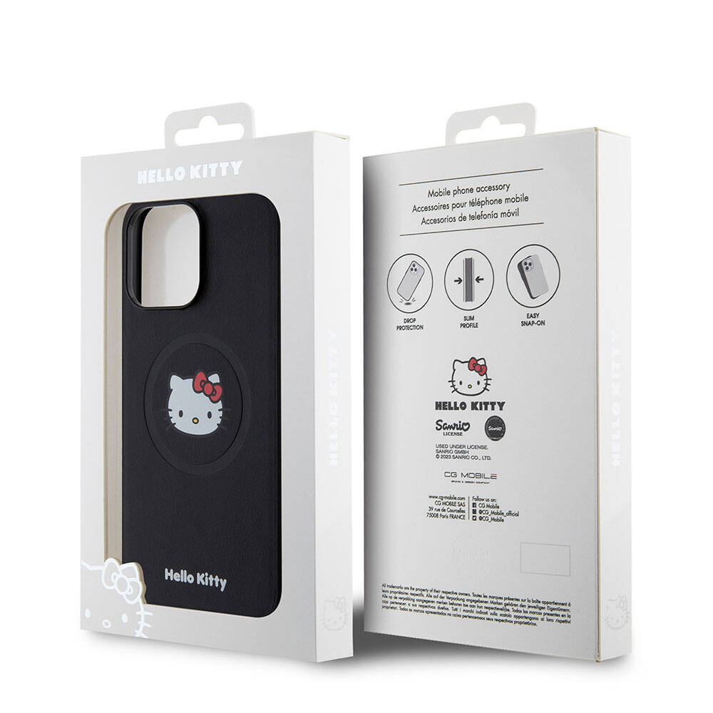Apple iPhone 15 Pro Max Kılıf Hello Kitty Orjinal Lisanslı M-safe Şarj Özellikli Kitty Head Deri Kapak Gold