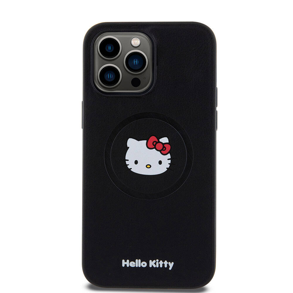 Apple iPhone 15 Pro Max Case Hello Kitty Original Licensed M-safe Charging Feature Kitty Head Leather Cover Black