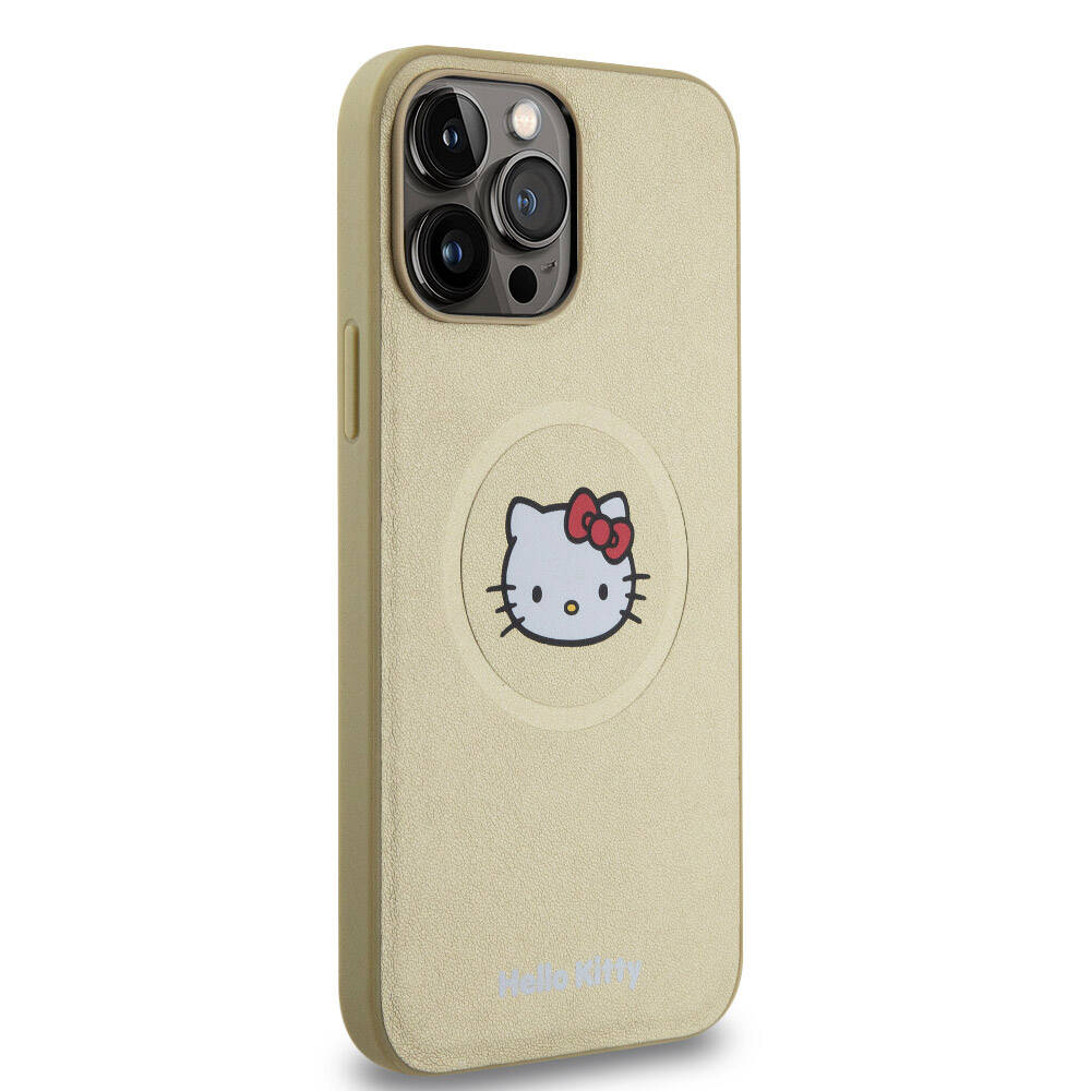 Apple iPhone 15 Pro Max Case Hello Kitty Original Licensed M-safe Charging Feature Kitty Head Leather Cover Black