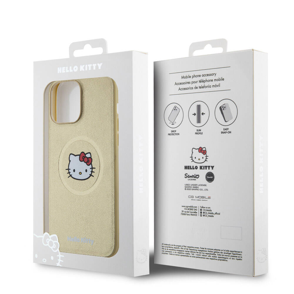 Apple iPhone 15 Pro Max Case Hello Kitty Original Licensed M-safe Charging Feature Kitty Head Leather Cover Black