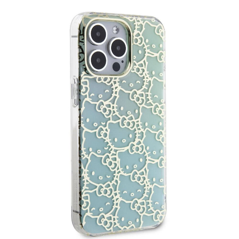 Apple iPhone 15 Pro Max Kılıf Hello Kitty Orjinal Lisanslı Renk Geçişli Elektroplating Kaplama Kitty Head Desenli Kapak Pembe