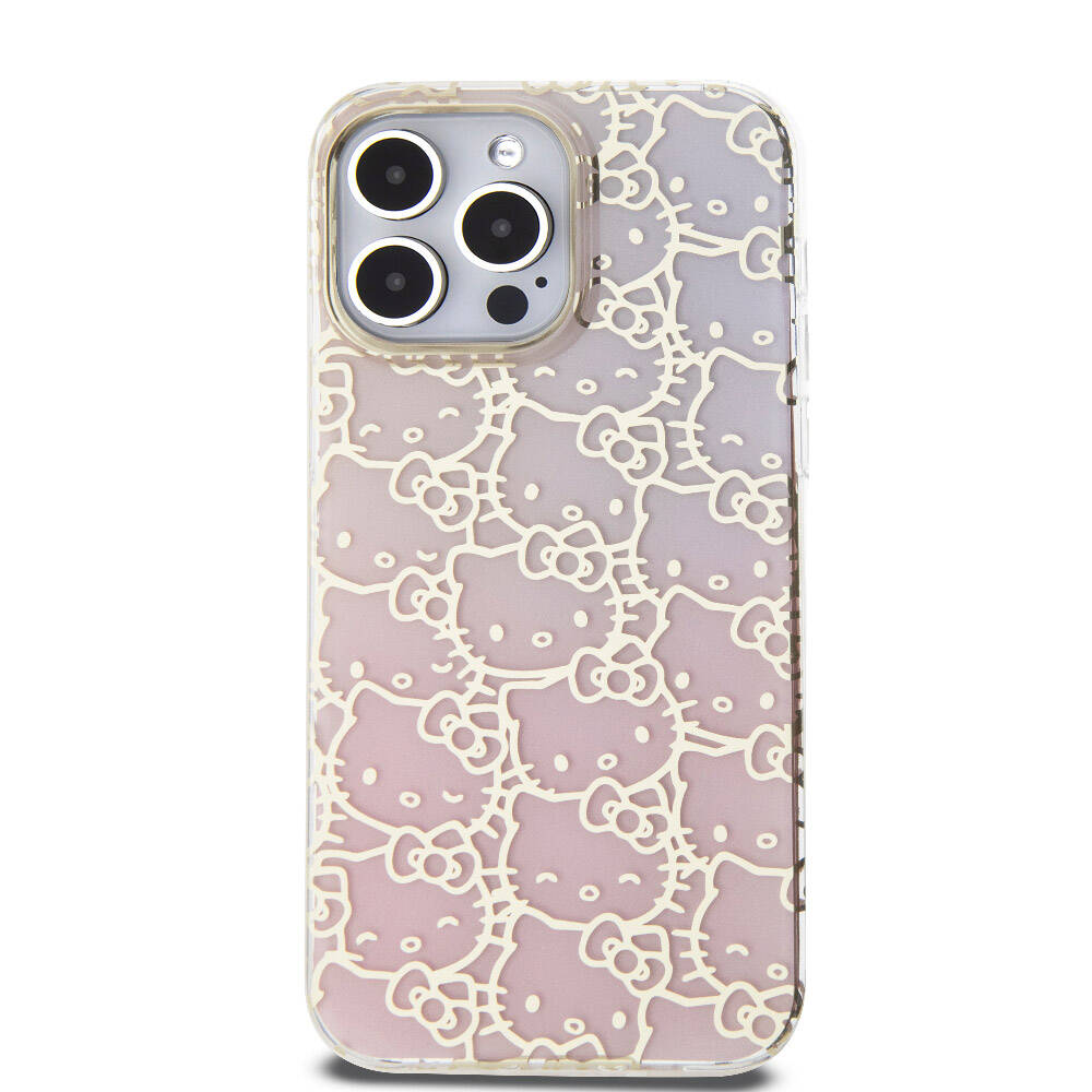 Apple iPhone 15 Pro Max Case Hello Kitty Original Licensed Color Transition Electroplating Coating Kitty Head Patterned Cover Pink