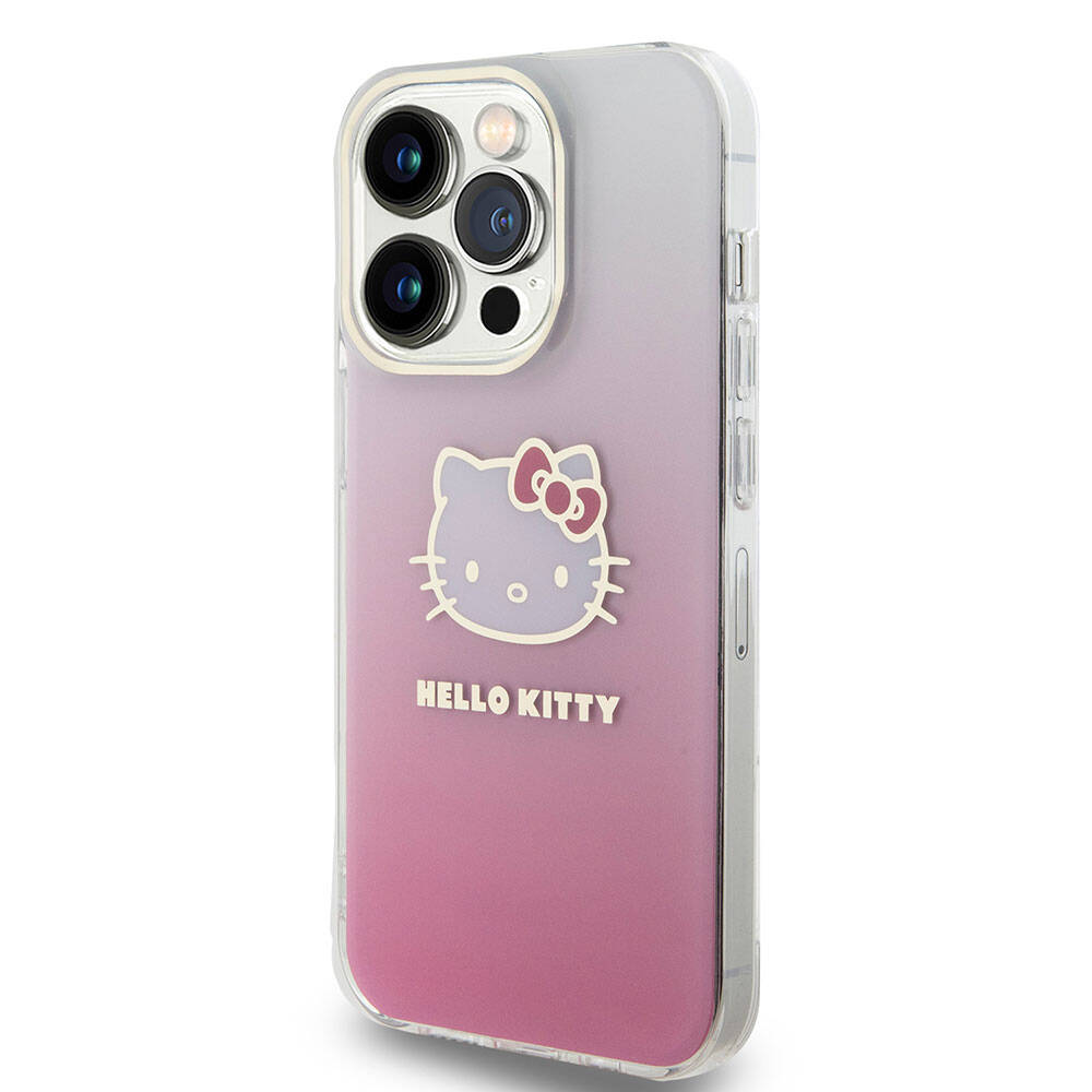 Apple iPhone 15 Pro Max Case Hello Kitty Original Licensed Text and Iconic Logo Electroplating Coating Gradient Cover Pink