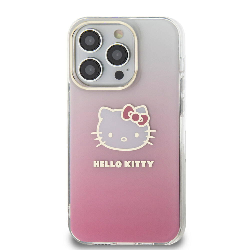 Apple iPhone 15 Pro Max Case Hello Kitty Original Licensed Text and Iconic Logo Electroplating Coating Gradient Cover Pink