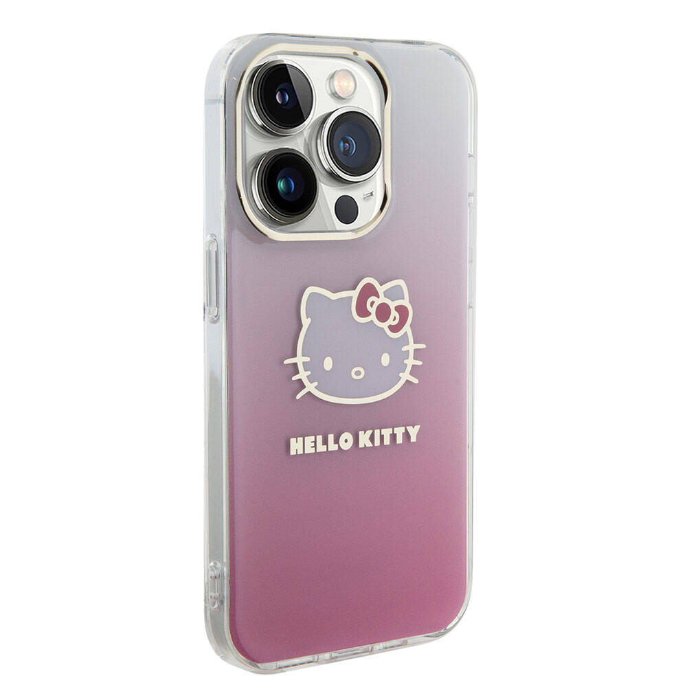 Apple iPhone 15 Pro Max Case Hello Kitty Original Licensed Text and Iconic Logo Electroplating Coating Gradient Cover Pink