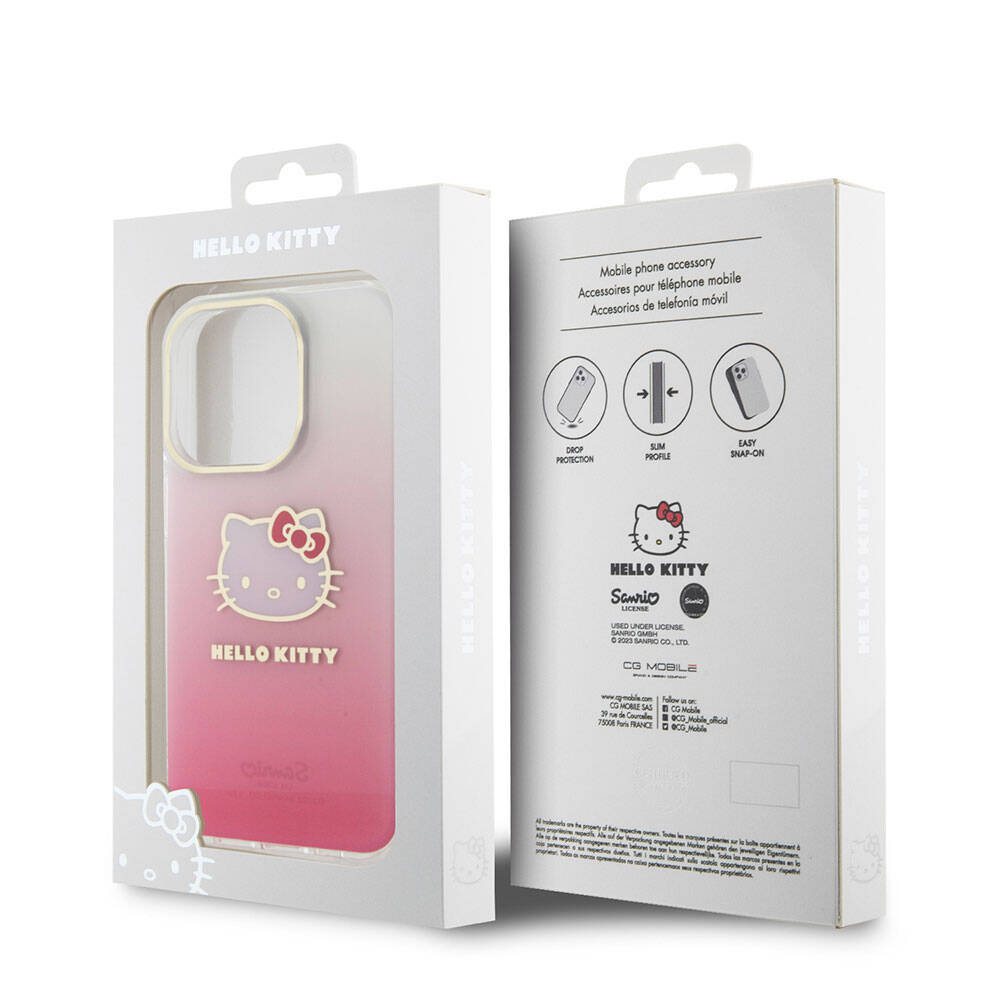 Apple iPhone 15 Pro Max Case Hello Kitty Original Licensed Text and Iconic Logo Electroplating Coating Gradient Cover Pink