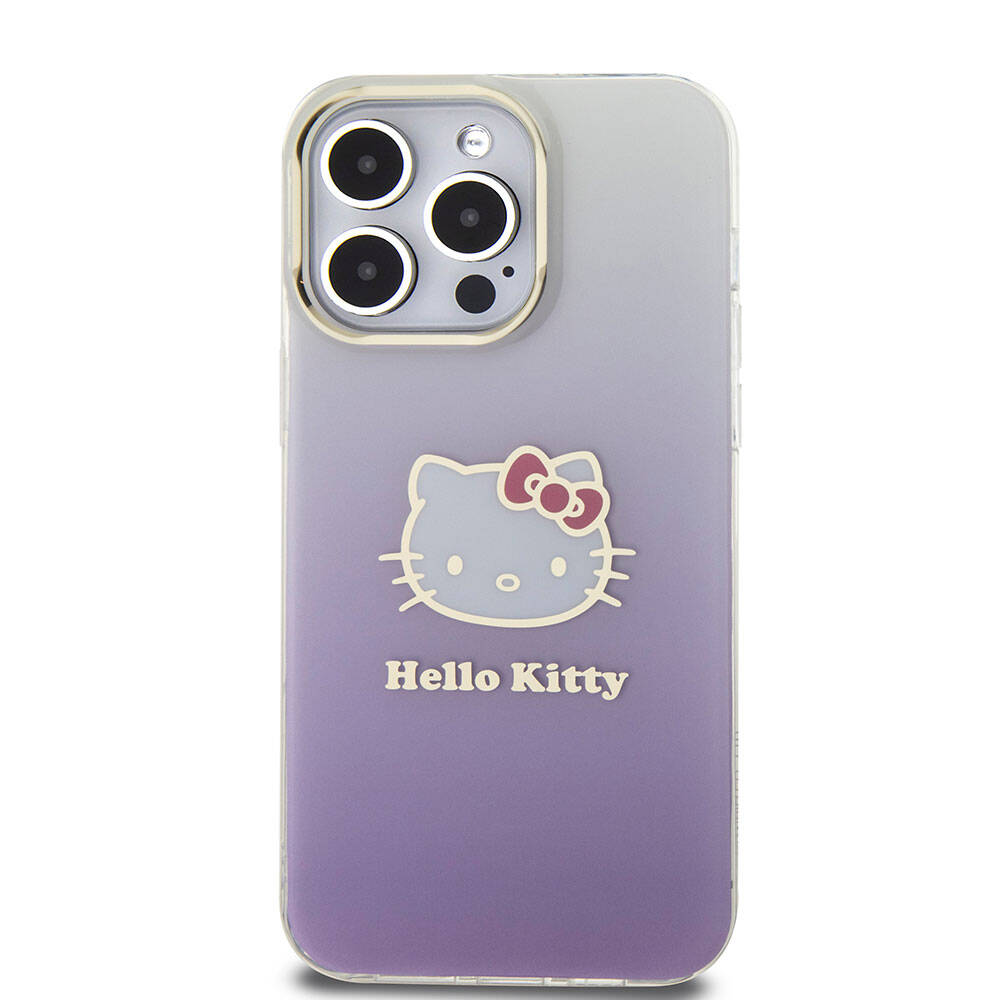 Apple iPhone 15 Pro Max Case Hello Kitty Original Licensed Text and Iconic Logo Electroplating Coating Gradient Cover Pink