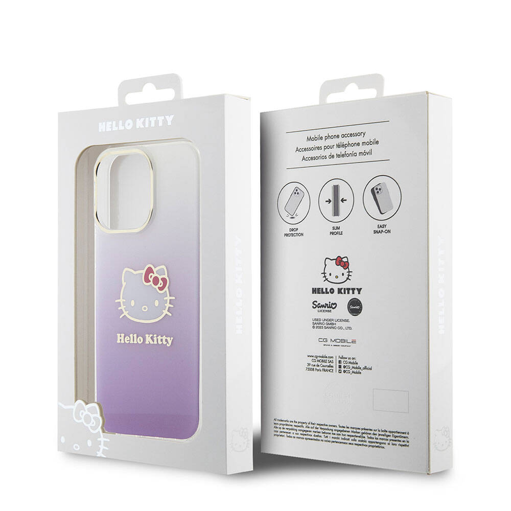 Apple iPhone 15 Pro Max Case Hello Kitty Original Licensed Text and Iconic Logo Electroplating Coating Gradient Cover Pink