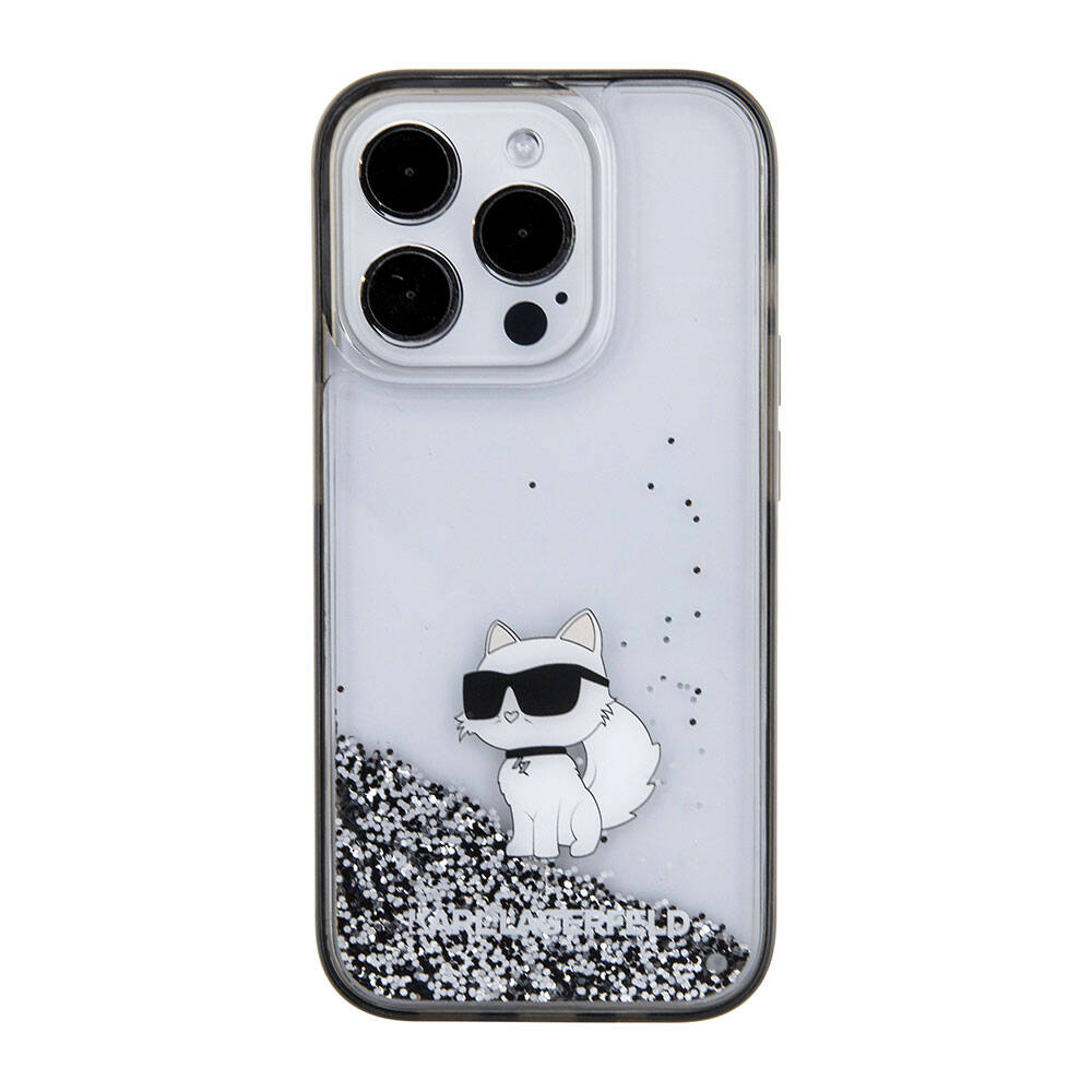 Apple iPhone 15 Pro Max Case Karl Lagerfeld Choupette Liquid Glitter Original Licensed Cover Colorless