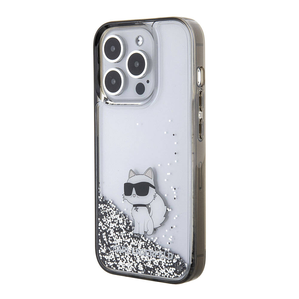 Apple iPhone 15 Pro Max Case Karl Lagerfeld Choupette Liquid Glitter Original Licensed Cover Colorless
