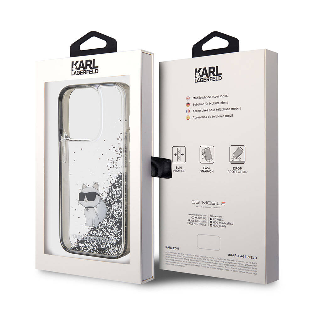 Apple iPhone 15 Pro Max Case Karl Lagerfeld Choupette Liquid Glitter Original Licensed Cover Colorless