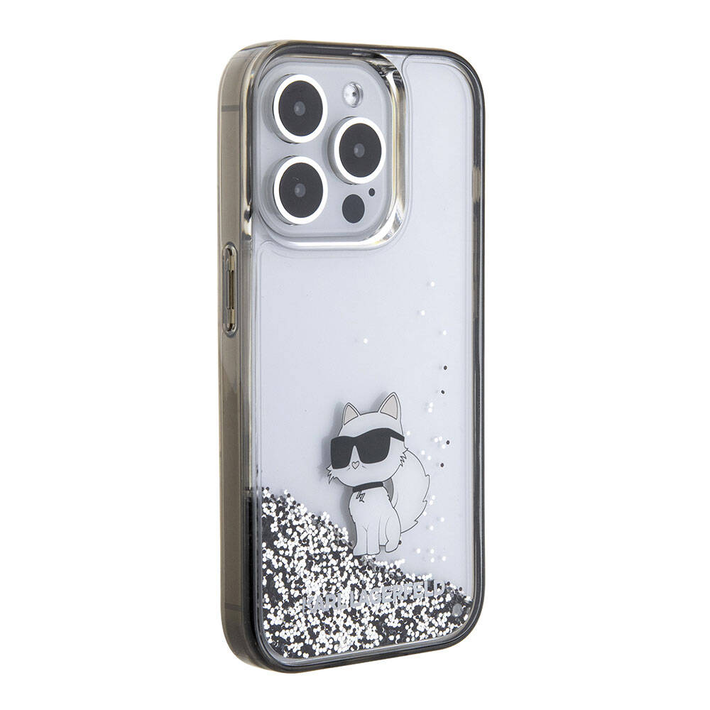 Apple iPhone 15 Pro Max Case Karl Lagerfeld Choupette Liquid Glitter Original Licensed Cover Colorless