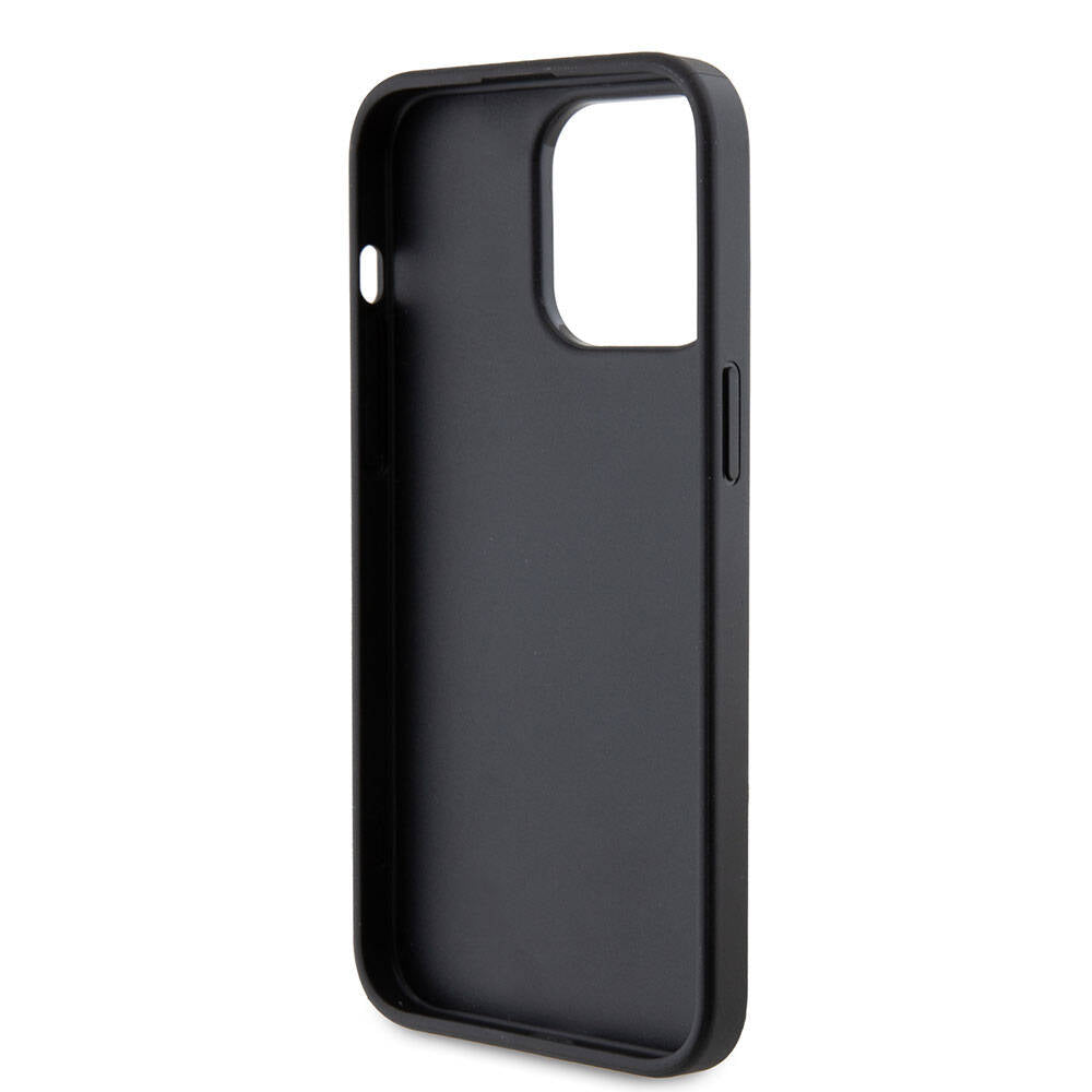 Apple iPhone 15 Pro Max Kılıf Karl Lagerfeld Kartlıklı Metal Logo Orjinal Lisanslı Kapak Siyah