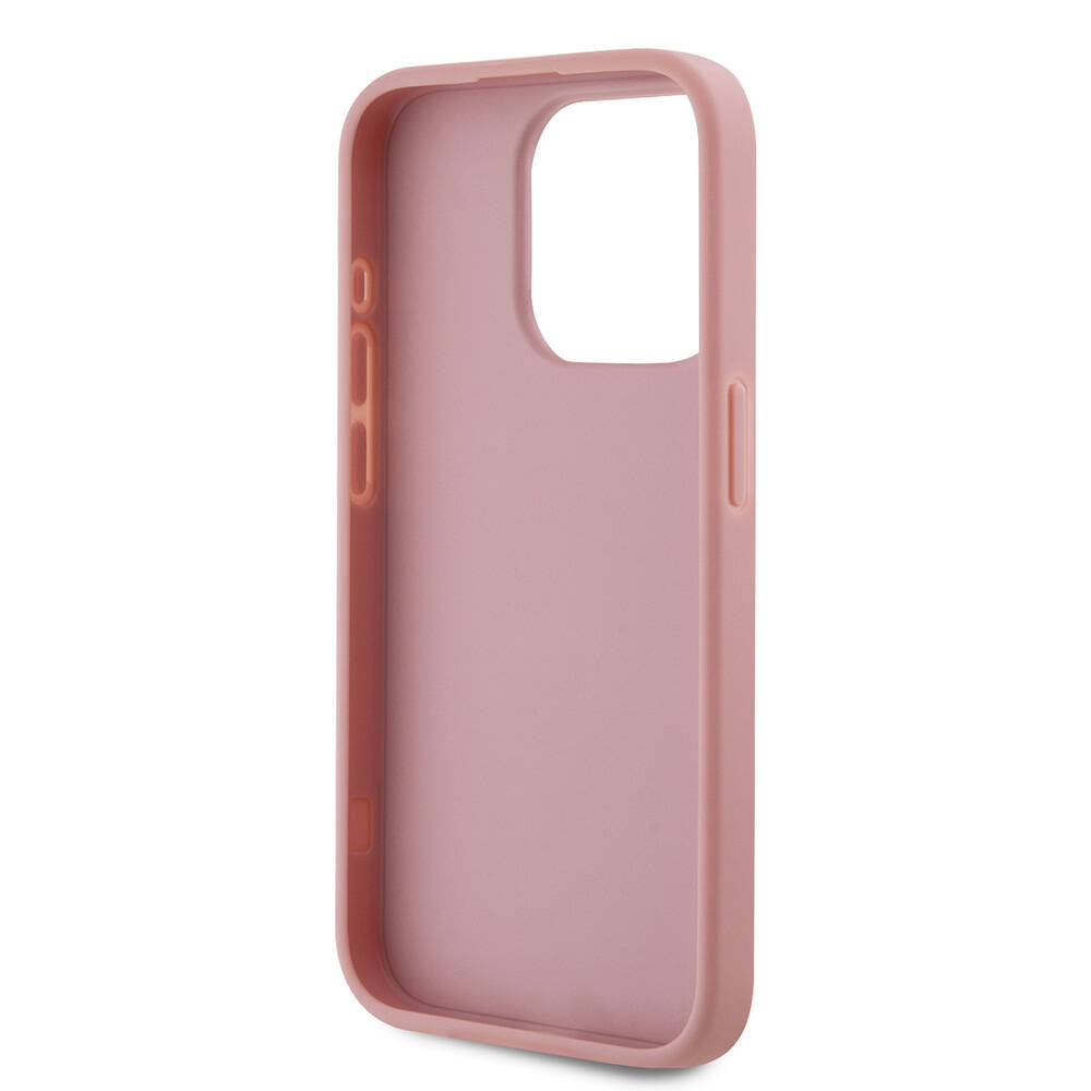 Apple iPhone 15 Pro Max Case Karl Lagerfeld Original Licensed 3D KL Printed Feathered Back Surface Saffiano Rhinestones Cover Pink