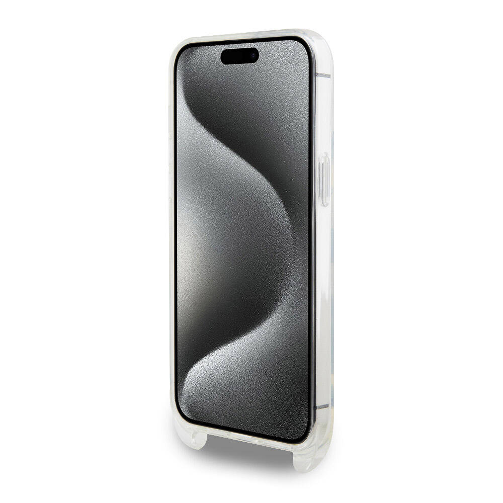 Apple iPhone 15 Pro Max Case Karl Lagerfeld Original Licensed Neck Strap Karl Iconic Crossbody Cover Colorless