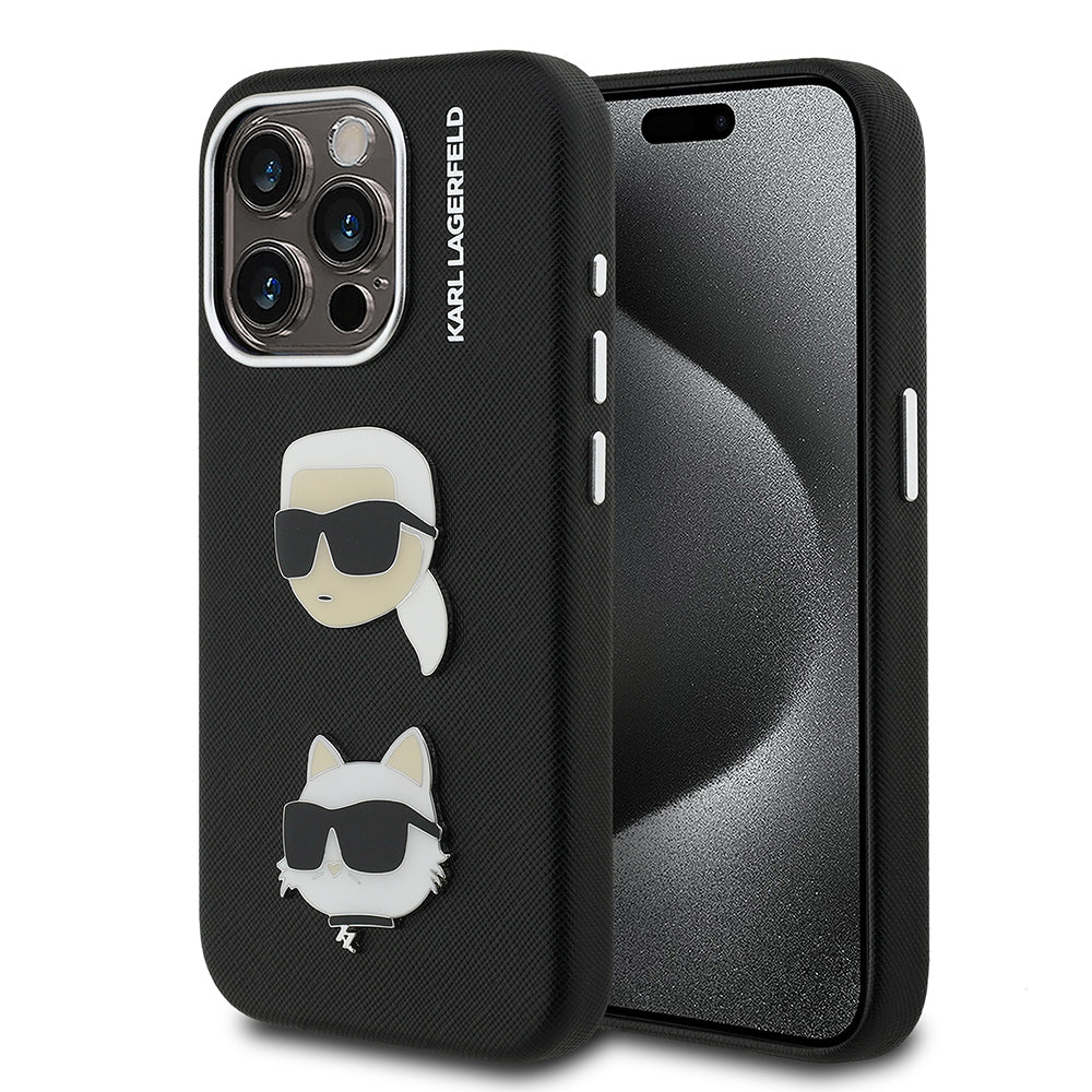 Apple iPhone 15 Pro Max Case Karl Lagerfeld Original Licensed K&C Heads Pin Cover Black