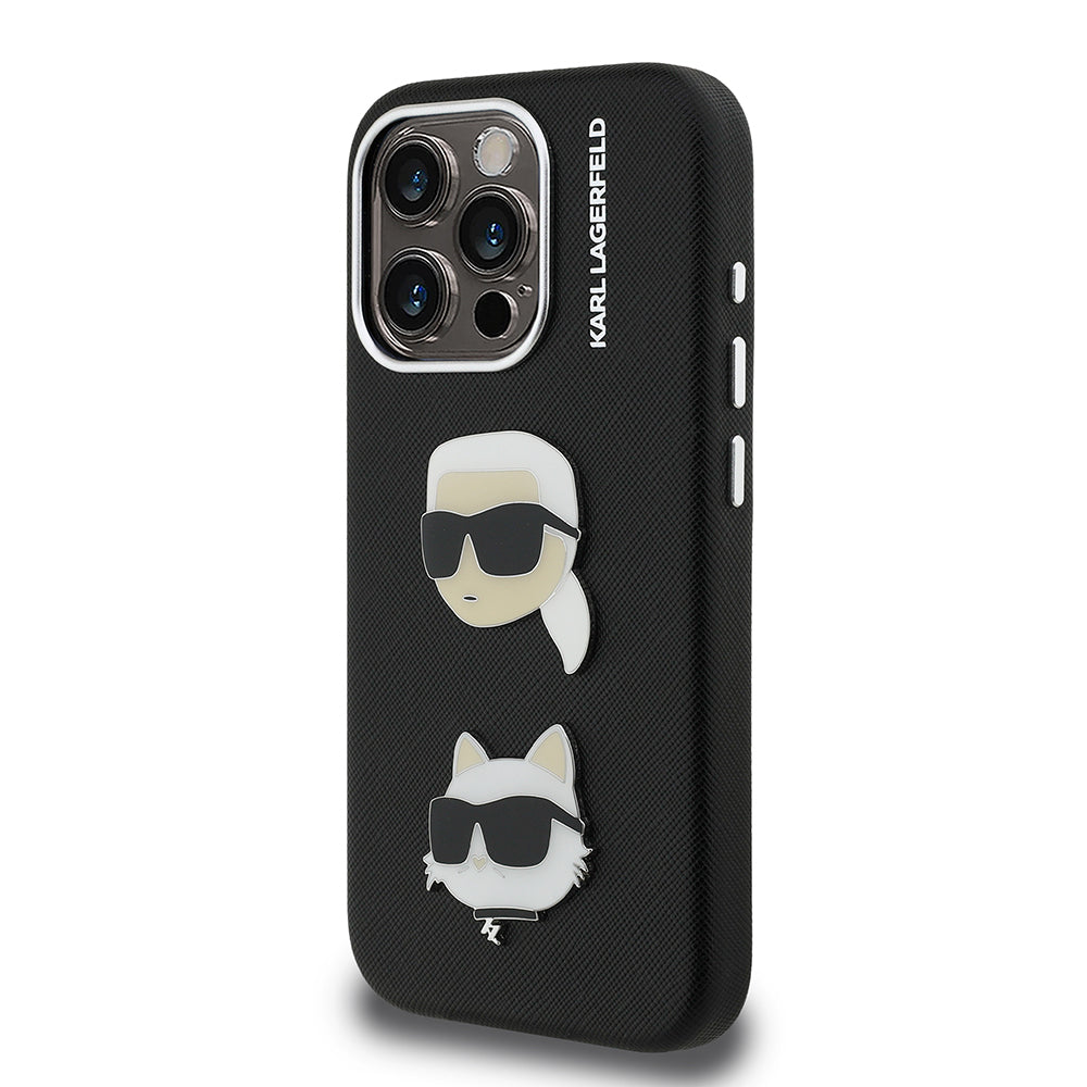 Apple iPhone 15 Pro Max Case Karl Lagerfeld Original Licensed K&C Heads Pin Cover Black