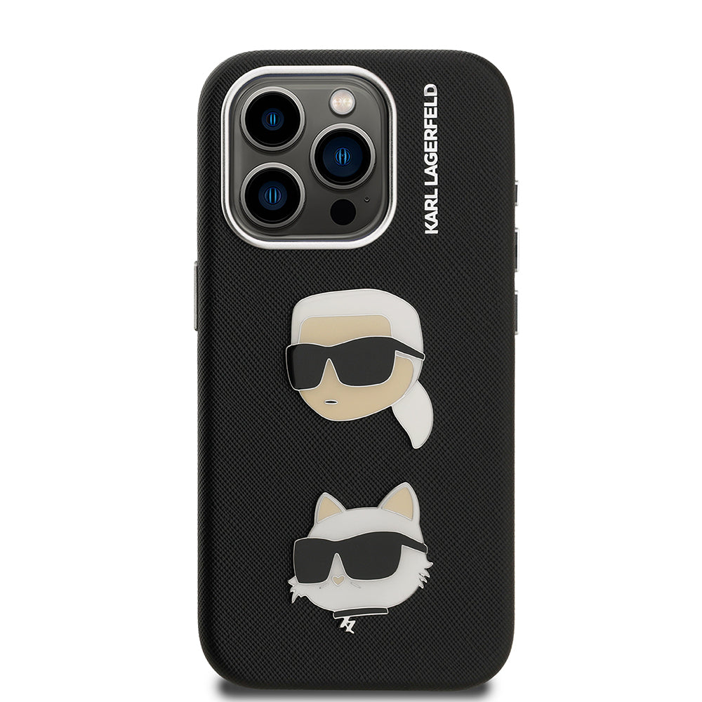 Apple iPhone 15 Pro Max Case Karl Lagerfeld Original Licensed K&C Heads Pin Cover Black
