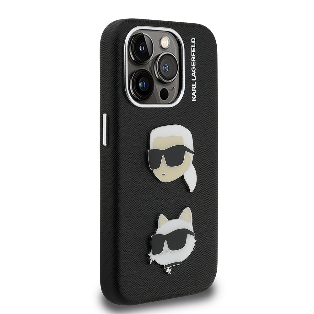 Apple iPhone 15 Pro Max Case Karl Lagerfeld Original Licensed K&C Heads Pin Cover Black