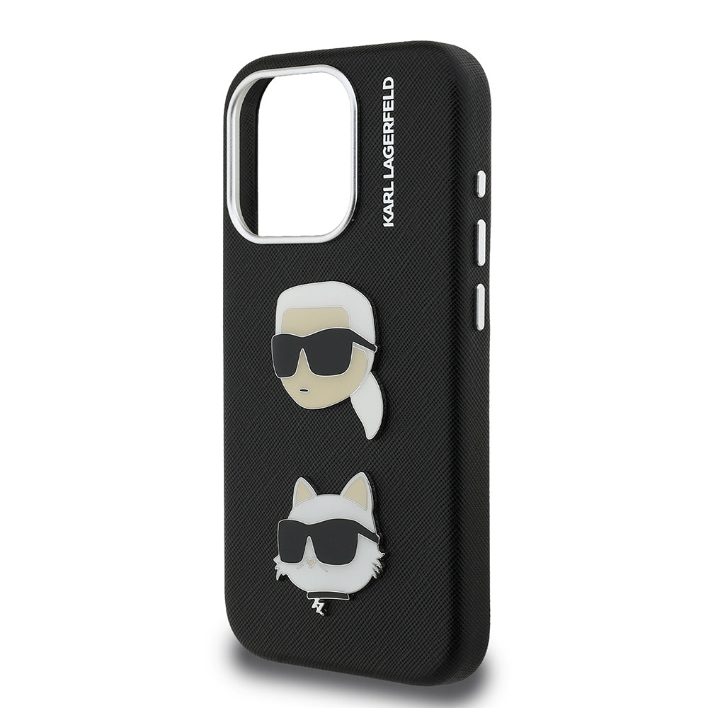 Apple iPhone 15 Pro Max Case Karl Lagerfeld Original Licensed K&C Heads Pin Cover Black