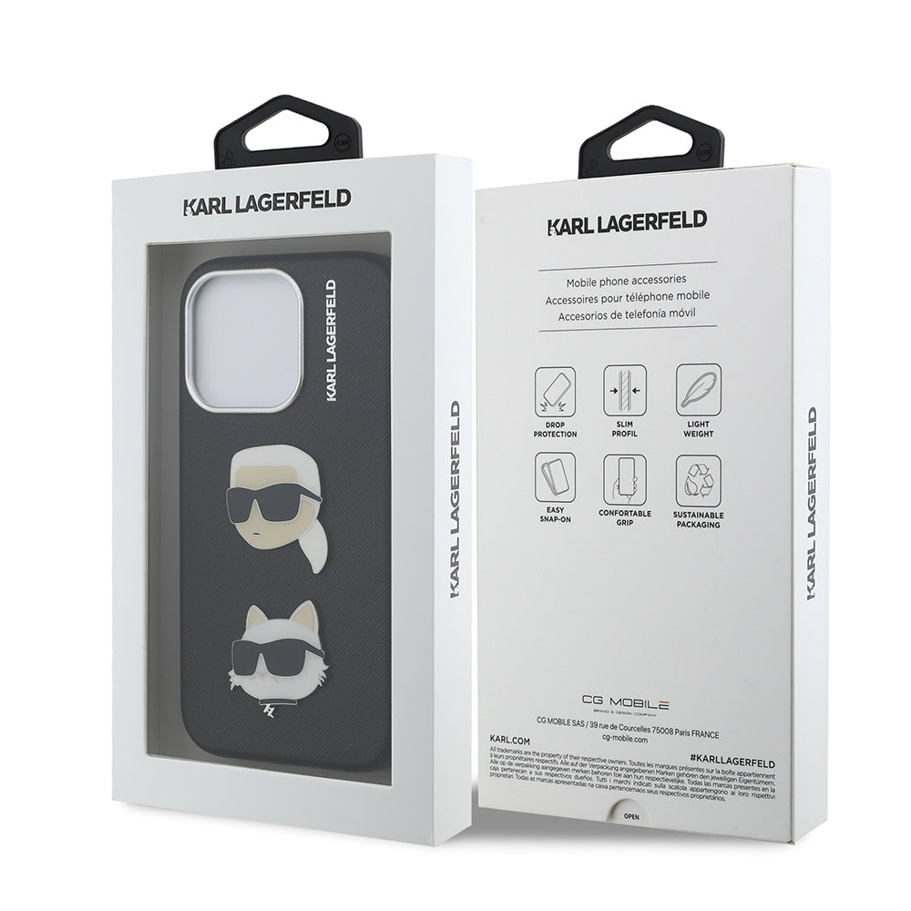 Apple iPhone 15 Pro Max Case Karl Lagerfeld Original Licensed K&C Heads Pin Cover Black