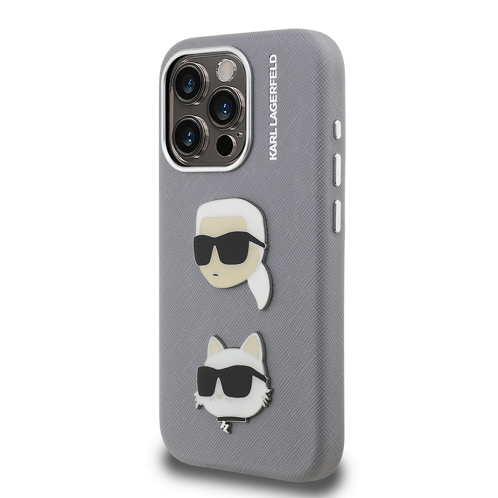 Apple iPhone 15 Pro Max Case Karl Lagerfeld Original Licensed K&C Heads Pin Cover Black