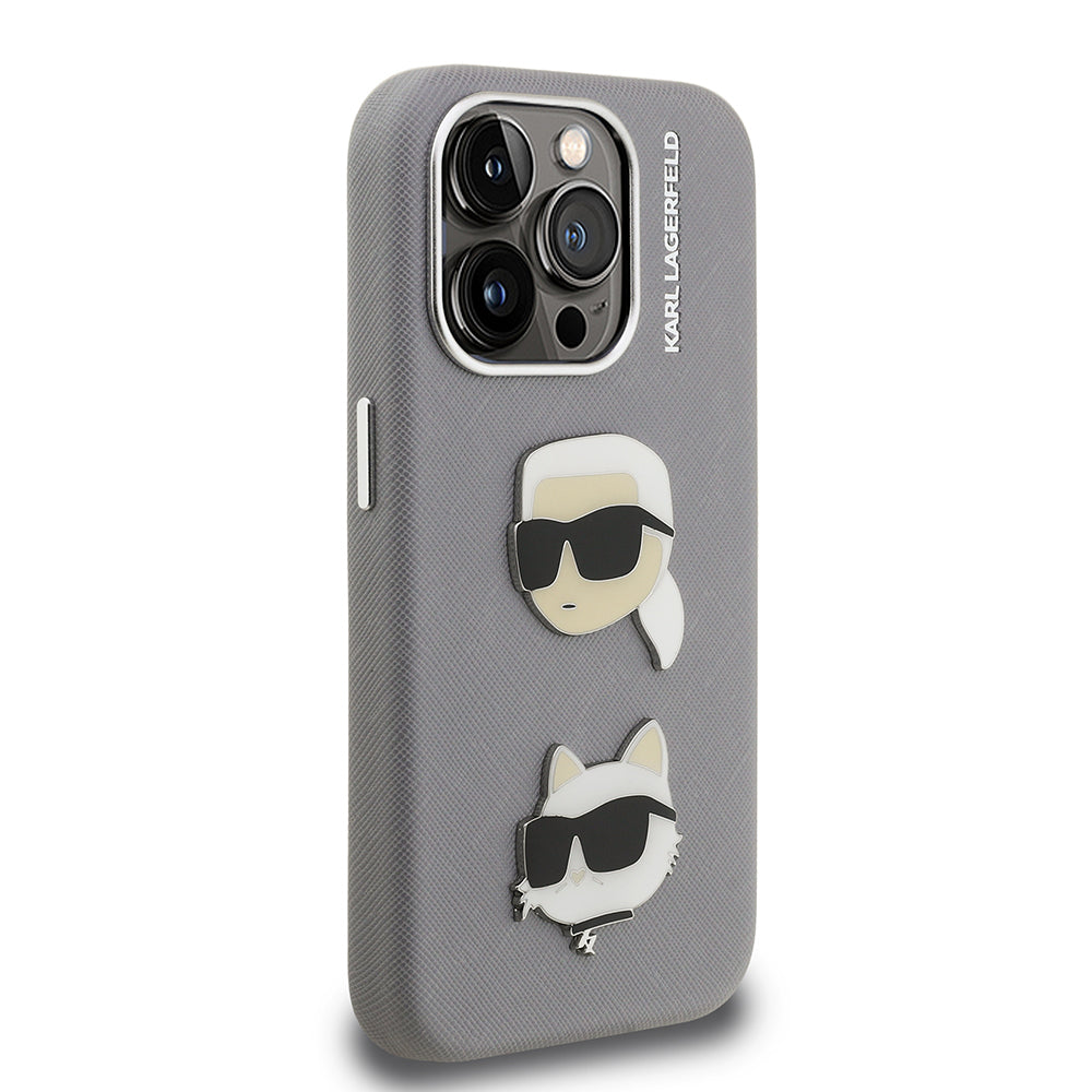 Apple iPhone 15 Pro Max Case Karl Lagerfeld Original Licensed K&C Heads Pin Cover Black