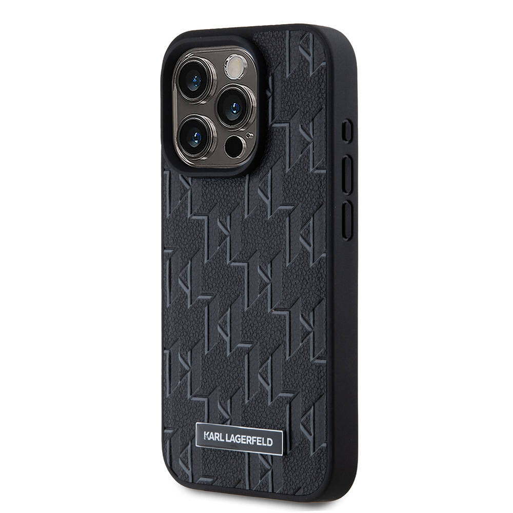 Apple iPhone 15 Pro Max Case Karl Lagerfeld Original Licensed M-Safe Charging Feature KL Printed Hot Stamp Cover Black