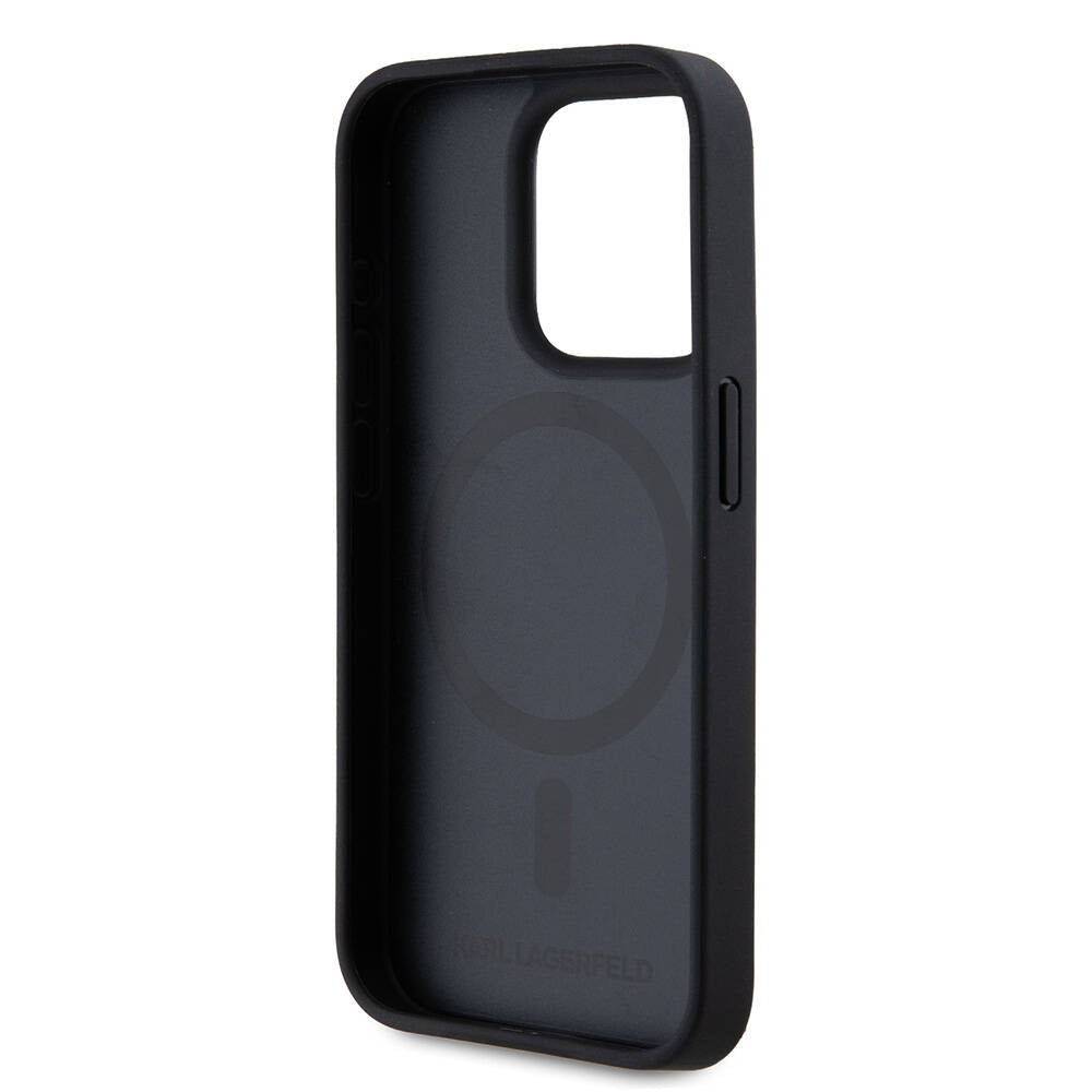 Apple iPhone 15 Pro Max Case Karl Lagerfeld Original Licensed M-Safe Charging Feature KL Printed Hot Stamp Cover Black